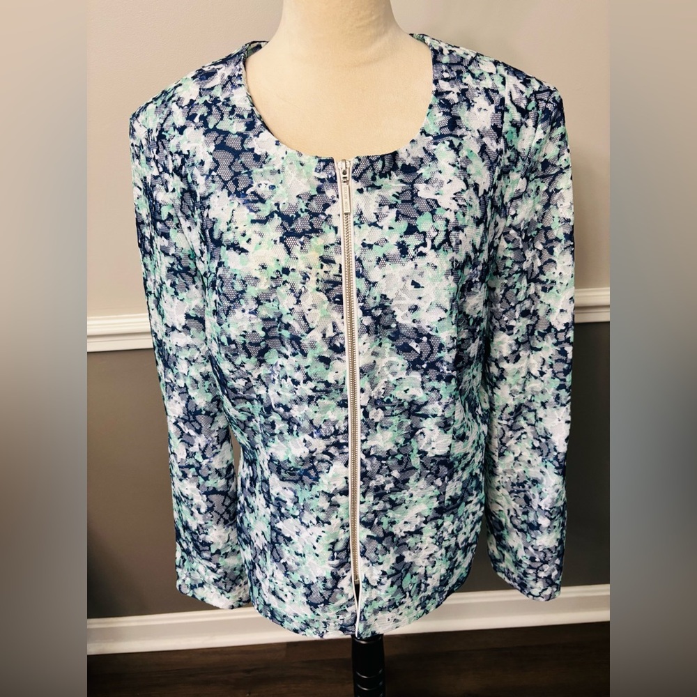 John Meyer Floral Lace Lined Zip-Front Jacket